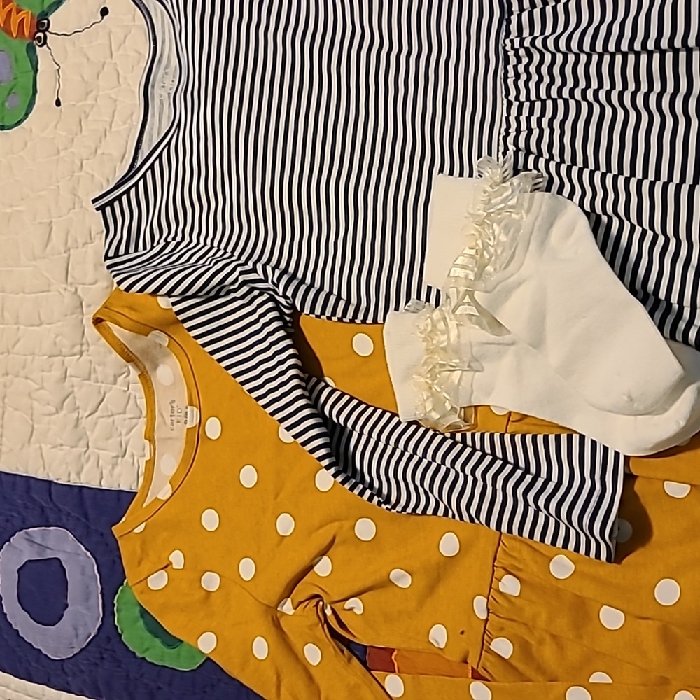 Carter's Kid, 8/8A, 2 Dresses (Gold Polka Dot & Blue/White Striped)